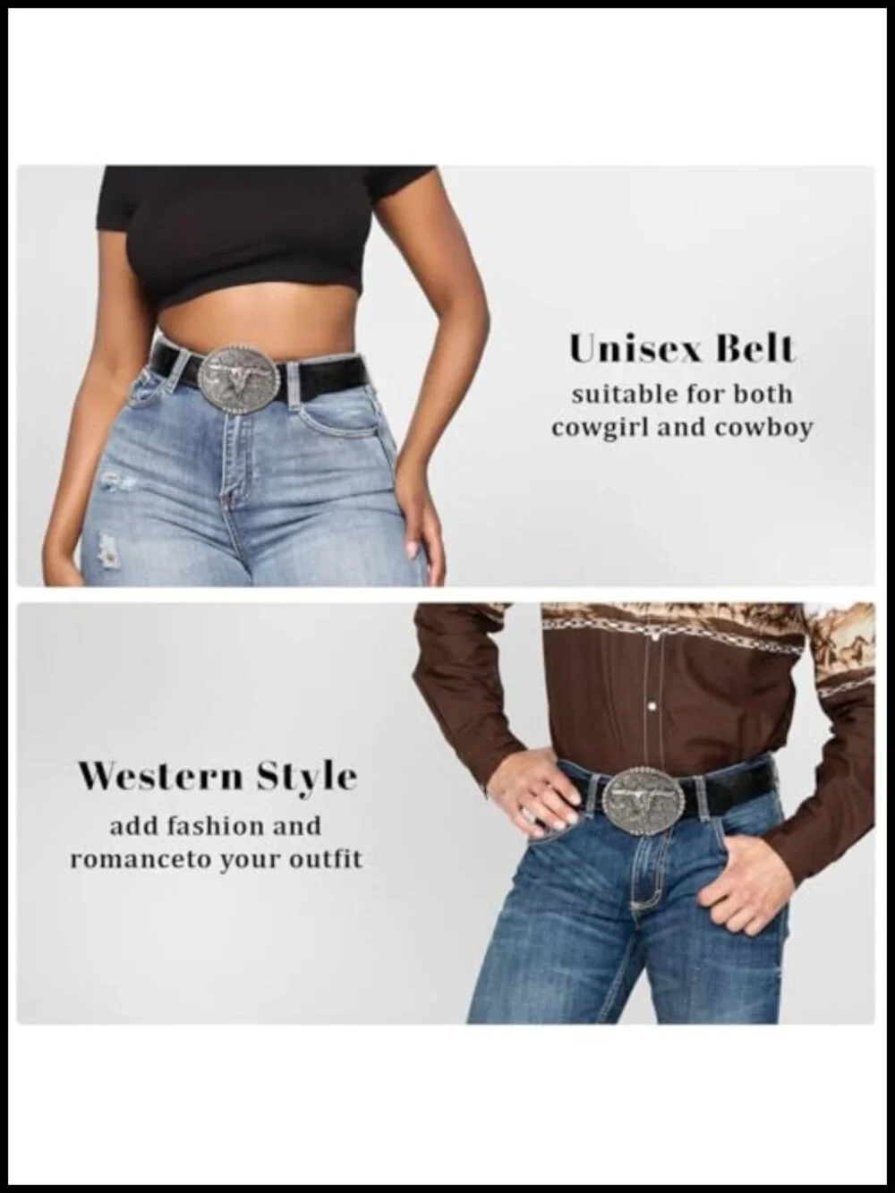 Genuine Leather Western Belt with Big Longhorn Buckle